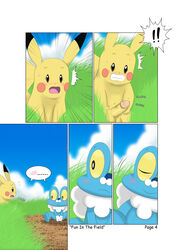 ! balls blush comic duo erection female feral froakie fun_in_the_field_(winick-lim) grass hi_res humanoid_penis male mammal nintendo nude open_mouth page_4 penis pikachu pokémon_(species) pokemon rodent video_games winick-lim