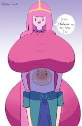 1boy 1boy1girl 1female 1girls adventure_time candy_humanoid cartoon_network english_text female finn_the_human fully_clothed hourglass_figure impossible_clothing male massive_breasts massive_cock nipples_visible_through_clothing princess_bubblegum solo_female teen_boy text vance_lewds