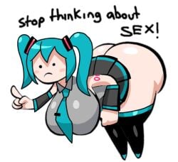 1girls big_ass big_breasts black_shoes black_skirt blue_hair hatsune_miku meme sex stop_thinking_about_sex stop_thinking_about_sex_(meme) vocaloid