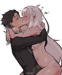 1boy almost_naked artist_request belly belly_button blush blush emilia_(re:zero) female heavy_blush horny_female imminent_sex kissing medium_breasts natsuki_subaru navel navel_cutout navel_fetish navel_outline on_top passionate passionate_kiss re:zero_kara_hajimeru_isekai_seikatsu sideboob silver_hair slim_body slim_female slim_figure slim_girl slim_waist sweat sweating sweaty sweaty_body