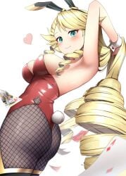 big_ass blonde_hair_female bunny_ears bunny_girl bunnysuit cute drill_hair extremely_long_hair huge_breasts light_blue_eyes myrcia red_bunnysuit the_battle_cats