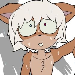 2024 adult_(lore) anthro black_nose brown_body brown_ears brown_fur digital_media_(artwork) domestic_cat felid feline felis front_view fur furu_flami green_eyes hair heterochromia male mammal multicolored_body multicolored_fur nervous purple_eyes shadow solo standing tan_hair two_tone_body two_tone_fur