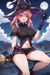 1girls ai_generated ai_hands big_breasts breasts halloween halloween_costume latam_virtual_youtuber long_hair looking_at_viewer multicolored_hair night outdoors partially_clothed pink_hair public sky_blue_hair solo_female tagme thighs tupadrev4 virtual_youtuber vtuber witch witch_costume