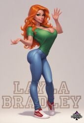 ai_generated core_five core_five ginger_hair hi_res huge_ass huge_breasts layla_bradley lips original_character pinup posing sn0wbunn1es0nly snow_bunnies tight_clothing