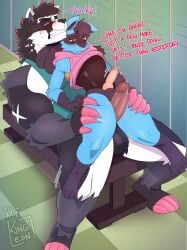 2025 anthro anthro_on_anthro anthro_on_bottom anthro_on_top areola athletic athletic_anthro athletic_male ball_size_difference balls barefoot bench biceps big_balls big_muscles big_penis blush bodily_fluids boots bottomless bottomless_anthro bottomless_male claws clenched_teeth clothed clothing dialogue duo english_text erection eyebrows feet footwear fur generation_4_pokemon generation_8_pokemon genital_fluids genitals glans hair hands_on_legs hands_on_thighs hi_res humanoid_genitalia humanoid_penis hybrid_genitalia hybrid_penis inside k1ngl30n knot knotted_humanoid_penis knotted_penis legwear locker_room lucario lying male male/male male_on_bottom male_on_top motion_lines muscular muscular_anthro muscular_male narrowed_eyes nintendo nipples obstagoon on_back on_bottom on_top pecs penis penis_size_difference pokemon pokemon_(species) precum profanity sex shirt shoes signature size_difference smile squish sweat tank_top teeth text thick_penis thigh_boots thigh_highs thigh_sex thigh_squish thrusting topwear tuft