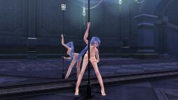 big_breasts blue_hair eiyuu_densetsu laura_s._arseid mirror mirror_reflection pole_dancing sen_no_kiseki stripper_pole tagme trails_of_cold_steel video