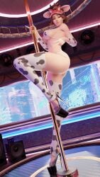 cow_bikini cow_ears kiriko_(overwatch) nishikt stripper