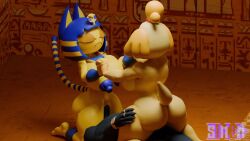 2girls 2girls1boy 3d 3d_(artwork) animal_crossing animated ankha canine canine cat_ears cat_tail catgirl cowgirl_position dog_ears facesitting female_penetrated furry hand_on_thigh holding_hands isabelle_(animal_crossing) male/female male_penetrating resting_bitch_face s1m0n scalie tagme thunder_(fortnite) video