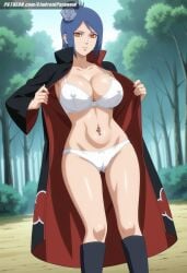 ai_generated aindroidparanoid akatsuki_(naruto) big_breasts breasts busty cameltoe coat covered_nipples curvy female female_only forest hips huge_breasts jacket konan large_breasts lingerie makeup narrow_waist naruto naruto_(classic) naruto_(series) naruto_shippuden ninja nipples orange_eyes outdoors piercing purple_hair short_hair stable_diffusion voluptuous waist wide_hips