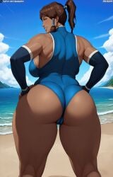 1girls ai_generated armwear ass_focus avatar_legends back_muscles back_view big_ass big_breasts big_thighs blue_eyes brown_hair bubble_butt busty butt_focus cameltoe dark-skinned_female dark_skin dat_ass daulawkins female korra large_breasts leotard parted_lips showing_ass showing_off solo stable_diffusion the_avatar the_legend_of_korra thick thick_thighs thighs water_tribe wide_hips