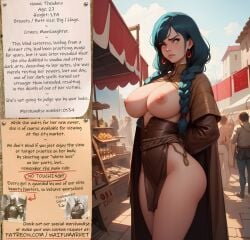 ai_generated anime big_ass big_booty big_breasts big_breasts big_breasts big_butt blind blue_hair bondage bondage bounty_hunters edited fantasy female fictional market naked nude photoshop roleplay ropes slave slavegirl slavery waifu