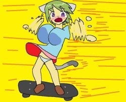 blush female_focus green_hair nyan_neko_sugar_girls nyanyandesu n~nsg panties pantyshot purple_eyes raku-chan skateboard