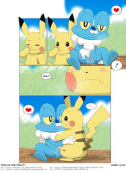 ! 2016 blush comic deviantart_username erection facebook_username female feral froakie fun_in_the_field_(winick-lim) furaffinity_username heart hi_res inkbunny_username male mammal nintendo page_13 penis pikachu pokémon_(species) pokemon pussy pussy_juice rodent spread_legs spreading video_games winick-lim