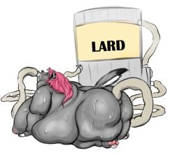 anthro ash_(ashwolves5) ashwolves5 ass canid canine canis feeding female lard mammal morbidly_obese nude obese obese_anthro obese_female overweight overweight_anthro overweight_female pump solo weight_gain wolf