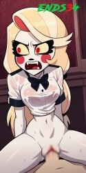 ai_generated blonde_hair charlie_morningstar_(hazbin_hotel) ends34 female female_focus hazbin_hotel legs_spread medium_breasts narrow_waist red_eyes school_uniform