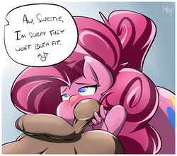 2017 ball_suck balls blush border cutie_mark duo english_text faceless_male female friendship_is_magic hair highres long_hair male mammal my_little_pony nude oral penis pinkie_pie_(mlp) sanders sex solo_focus straight straight_hair sucking text white_border