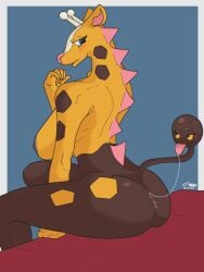 anal anal_masturbation anthro anus areola ass autorimming bedroom_eyes big_breasts big_butt blush blush_lines bodily_fluids breasts brown_body digital_media_(artwork) female generation_2_pokemon girafarig giraffid half-closed_eyes hand_between_legs hi_res horn humanoid_hands krowbutt living_tail looking_at_another looking_back looking_back_at_another mammal masturbation narrowed_eyes nintendo nipples nude oral oral_masturbation ossicone pokemon pokemon_(species) rimming saliva saliva_on_anus saliva_on_tongue saliva_string seductive sex simple_background sitting solo tail tail_head tail_mouth thick_thighs tongue tongue_out unusual_anatomy unusual_tail yellow_body