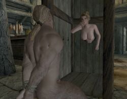 1boy 1boy1girl 1girls big_breasts bijin blonde_hair breasts covering_moan covering_mouth cuck cuckold cuckolded cuckolding fallingtho game_screenshot gerdur glory_wall hod male/female medieval naked naked_female naked_male netorare nord ntr nude nude_female nude_male pink_nipples skyrim stuck suppressed_moan tavern tied_hands