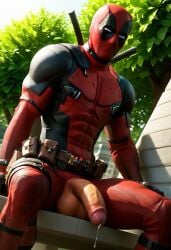 ai_generated balls biceps big_balls big_penis deadpool erection gay looking_at_viewer male male_only marvel muscular muscular_male outside park penis penis_through_fly precum showing_penis toned_body toned_male twall97