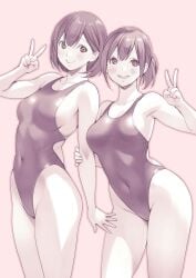 2girls absurd_res absurdres armpits bare_armpits bare_arms bare_hands bare_hips bare_legs bare_shoulders bare_skin bare_thighs belly belly_button bikini blush blush_face blush_lines blushed_face blushing_at_viewer blushing_face blushing_female breasts busty busty_female busty_girl cleavage closed_mouth_smile collarbone curvy curvy_ass curvy_body curvy_female curvy_figure curvy_hips dot_nose double_peace_sign double_v_sign elbows embarrassed embarrassed_exposed_female embarrassed_expression embarrassed_female exposed exposed_armpits exposed_arms exposed_legs exposed_shoulders exposed_thighs female female_focus female_only fingers grin groin hand_on_arm hand_on_own_arm hand_sign high_resolution highres hourglass_figure large_breasts lean_body lean_figure legs legs_together lesbian_couple lesbian_focus lesbian_only light-skinned_female light_skin lips looking_at_viewer macosee medium_breasts monochrome multiple_females multiple_girls mutual_yuri narrow_waist navel one-piece_swimsuit original original_art original_artwork original_character original_characters parted_lips peace_sign pink_background ponytail pussy short_hair short_ponytail shoulders sign simple_background slender_body slender_waist slim_girl slim_waist smile smiley_face smiling smiling_at_viewer smirk standing swimsuit swimwear thick_thighs thigh_gap thighs thin_waist upper_body v v-line v_sign white_background wide_hips yuri yuri yuri