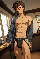 abs ai_generated avatar_legends avatar_the_last_airbender biceps blush brown_hair earth_kingdom gay jet_(avatar) looking_at_viewer male male_only muscular muscular_male nude_male smile toned_body toned_male twall97