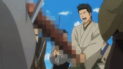 6+boys animated animated black_hair censored gigantic_penis gintama kondou_isao mosaic_censoring multiple_boys penis samurai what