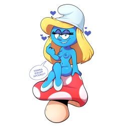 blue_body female female_only gametimeasia hat heart-shaped_pupils mushroom naked_female shoes smurfette the_smurfs