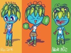 1boy 2016_rio_olympics absurd_res blue_skin brazil chastity_cage cheerleader_outfit cow_horns cow_print_bikini cum femboy flora_fauna green_hair green_legs green_penis hi_res highres leaf_hair male male_only nicolyarts no_sex olympic_mascot olympics paralympics rio_2016_olympics self_upload simple_background small_penis swimsuit tagme tom_(mascot) toony transparent_clothing