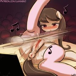 2017 anus blush bow_(stringed_instrument) clitoris clothing earth_pony ejaculation equine female feral friendship_is_magic horse legwear lumineko mammal masturbation musical_note my_little_pony octavia_melody orgasm pony puffy_anus pussy pussy_ejaculation pussy_juice stockings sweat