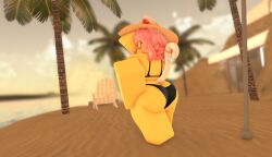 1girls 3d beach beach_hat bikini black_bikini black_bra black_glasses jhavu(oc) pink_hair roblox robloxian tagme