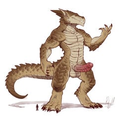 1boy 2017 anthro balls big_penis brown_scales brutus_(pyronite) claws dragon erection flexing horn invalid_tag macro male male_only mammal muscular muscular_male penis rollwulf scales simple_background size_difference solo standing vein