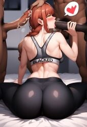 ai_generated blacked blacked_clothing chainsaw_man dark-skinned_male light-skinned_female makima_(chainsaw_man) multiple_boys sports_bra sportswear