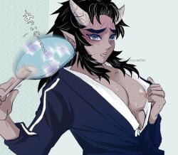 1boy aizetsu blue_eyes blue_sclera brown_nipples demon demon_boy demon_horns demon_humanoid demon_slayer dominant dominant_male domination fan fanning_face fanning_self hantengu horny horny_male japanese japanese_clothes japanese_clothing japanese_fan japanese_male kimetsu_no_yaiba long_bangs long_hair long_hair_male male male_focus male_only male_penetrating muscles muscular muscular_male nipple nipple_out pointy_ears q0wcmjr0qmjme89 sharp_teeth submissive submissive_male sweat sweatdrop sweating sweaty sweaty_body tan-skinned_male tan_skin upper_moon yaoi