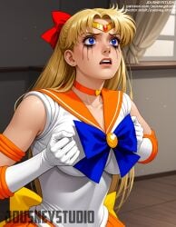 ai_generated aino_minako back_bow bangs bare_shoulders bishoujo_senshi_sailor_moon blonde_hair blue_bow blue_eyes blue_sailor_collar blush bow breasts choker circlet clenched_hands clothing crying curtains earrings elbow_gloves english_language english_text facial_mark female gloves hair_ornament hairbow heart indoors jewelry jousneystudio large_breasts lips long_hair looking_at_viewer magical_girl makeup minako_aino open_mouth orange_choker orange_sailor_collar orange_skirt pink_lips pleated_skirt red_bow sailor_collar sailor_moon sailor_senshi_uniform sailor_venus skirt small_breasts solo tears teeth text tiara uniform upper_body white_gloves window