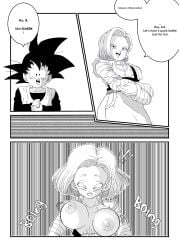 android_18 big_breasts boobs_out breasts breasts_out dragon_ball dragon_ball_super dragon_ball_z short_hair short_hair_female slimray son_goten