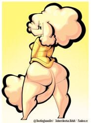 ass ass_focus big_butt bootlegjones bottom_heavy breasts caroline_(bootlegjones) female_only furry hair huge_butt shirt_only tail thick_outline thick_thighs yellow_fur