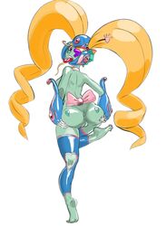 anus anythinggoes ass ass_grab bandai blonde_hair breasts crossover curvy digimon facial_mark female frog frog_girl frog_humanoid fusion green_skin harime_nui helmet huge_ass hypothetical_fusion innie_pussy kill_la_kill large_breasts long_hair looking_back monster_girl open_mouth pussy ranamon red_eyes shiny shiny_skin smile solo thighs tongue_out twintails