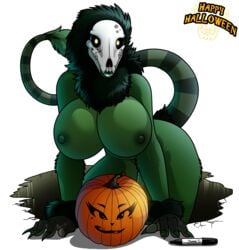 1girls absurd_res anthro big_breasts breasts canine claws female furry furry_only green_fur green_nipples green_skin halloween hi_res huge_breasts looking_at_viewer mammal marker mask monster nipples no_humans nude pumpkin scp-682 scp_foundation skull skull_head smile smile_at_viewer solo stars striped_tail undead voluptuous walter_sache yellow_eyes