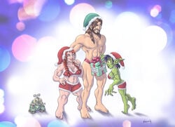 1boy 2017 2boys alliance_(warcraft) blizzard_entertainment bows braids breasts christmas christmas_outfit dick_in_a_box dwarf dwarf_female earrings eyebrow_piercing facial_piercing female goblin goblin_female green_skin hat holidays horde human human_male large_breasts larger_male long_ears multiple_females multiple_girls muscular_female pet_(warcraft) piercing piercings present red_hair santa_hat sharp_fingernails sharp_toenails sideboob signature size_difference smaller_female sorenutz straight trio twin_braids twintails warcraft winking winter_veil world_of_warcraft yeti