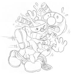 animate_inanimate balls brainsister cuphead cuphead_(game) duo male monochrome mugman object_head penis yaoi