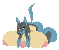 1girls anthro areolae ass big_breasts big_testicles black_hair blue_fur breasts canine comfycushion dickgirl erection feet furry green_eyes huge_breasts huge_testicles humanoid_penis hyper hyper_breasts hyper_penis hyper_testicles intersex long_hair looking_at_viewer lucario nintendo nipples nude penis pokemon pokemon_(species) pokemon_dppt smile solo spikes tail testicles urethra video_games white_background yellow_fur