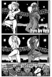 barely_visible_genitalia belt clothing comic dancing english_text eyewear female fingerless_gloves glasses gloves greyscale human jewelry mammal monochrome nude pole_dancing porcupine pussy rodent stripper stripper_pole style_wager tanya_quille tattoo text