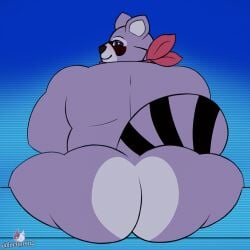 anthro ass bandana big_butt blush butt_focus butt_heart hi_res indigo_park kerchief lucknomz male mammal procyonid raccoon rambley_(indigo_park) slightly_chubby slightly_chubby_male solo tail_markings