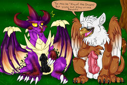 avian comparing dialogue dragon duo english_text erection gryphon male male_only malefor penis scalie shalonesk spyro_the_dragon text the_legend_of_spyro video_games western_dragon