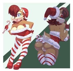 anal anal_sex areola ass bedroom_eyes big_breasts blue_eyes bottomless breasts candy candy_cane chipmunk christmas clothed clothing collage costume dress exposed_breasts eyelashes female food food_insertion footwear fur furry furry_only gloves half-closed_eyes handwear hat headwear high_heels holding_food holding_object holidays legwear lipstick looking_back makeup mammal nipples open_mouth partially_clothed penetration platform_footwear platform_heels pompadour pussy rear_view rodent sally_acorn santa_costume santa_hat seductive shoes short_dress smile solo sonic_(series) squish_(artist) stockings striped_legwear striped_stockings stripes tail topwear