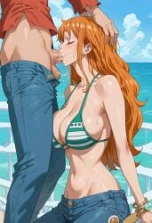 female male monkey_d_luffy nami nami_(one_piece) one_piece tregea