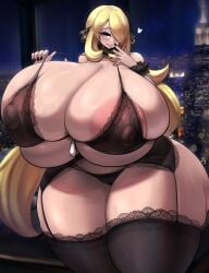 1girls blonde_hair bra breasts cynthia_(pokemon) female gipehtyboon huge_breasts light-skinned_female light_skin long_hair massive_breasts naughty_face nintendo panties png pokemon pokemon_dppt thick_thighs voluptuous wide_hips yboon