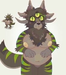 1anthro 3_eyes anthro anthro_only big_blue_bubble big_breasts canine chubby chubby_female drumpler epic_drumpler female female_only furry horns muffin_top multi_ear multi_eye my_singing_monsters piercing shortstack werewolf