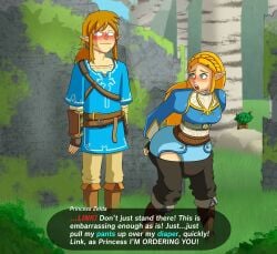 1boy1girl 34qucker abdl breath_of_the_wild diaper diaper_fetish diaper_under_clothing embarrassed link link_(breath_of_the_wild) princess_zelda the_legend_of_zelda the_legend_of_zelda:_breath_of_the_wild zelda_(breath_of_the_wild)