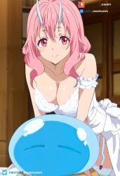 ai_generated big big_breasts horns juanpi_amvs long_hair looking_at_viewer neckline patreon patreon_username pink_eyes pink_hair rimuru_tempest shuna_(tensei_shitara_slime_datta_ken) slime tensei_shitara_slime_datta_ken watermark wedding_dress